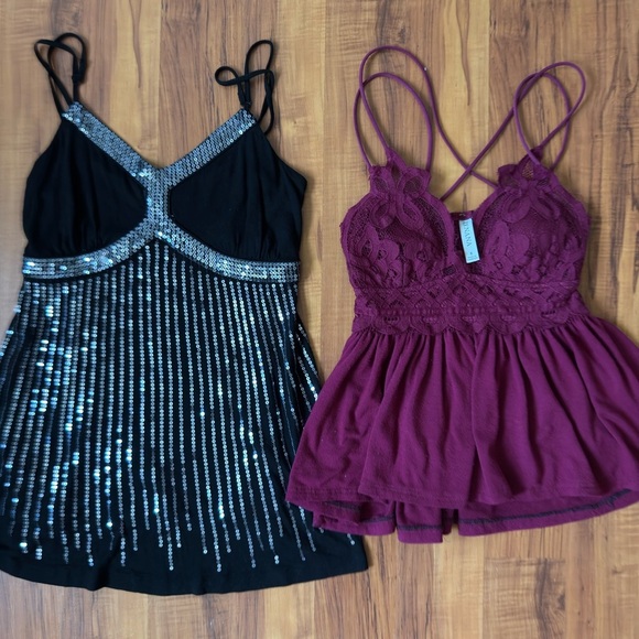 Black Sequin Top and Burgundy Lace Top - Picture 2 of 2